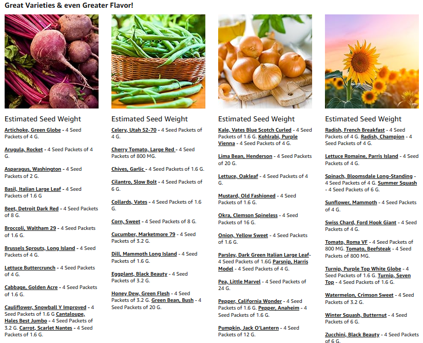 100 Vegetable Seed Packets