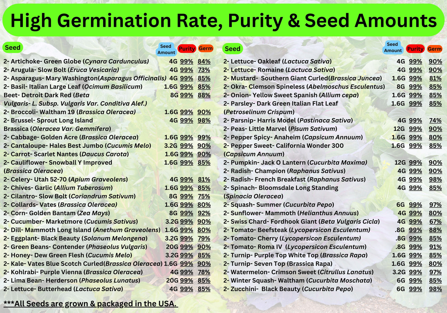 100 Vegetable Seed Packets