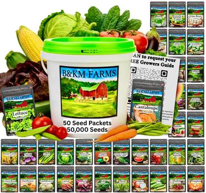 20-50 Varieties - Heirloom Vegetable & Herb Long-Term Seed Vault Bucket – USA Grown, Non-GMO - 10,000-50,000 Seeds